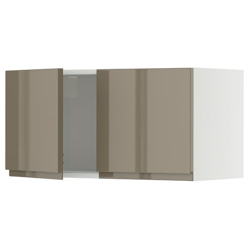 Modular kitchen cabinet in sleek dark grey-brown high gloss with integrated handles.