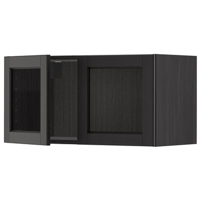 METOD Wall cabinet with 2 glass doors, black/Lerhyttan black stained, 80x40 cm