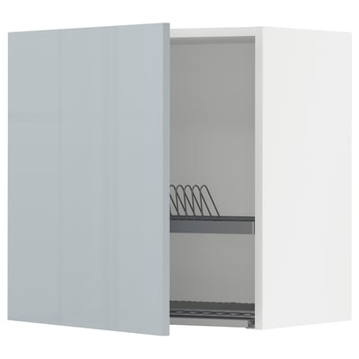 METOD Wall cabinet with dish drainer, white/Kallarp light grey-blue, 60x60 cm