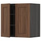 Ikea METOD kitchen unit in walnut brown, featuring two wooden doors, one with shelves inside. Classic, warm design.