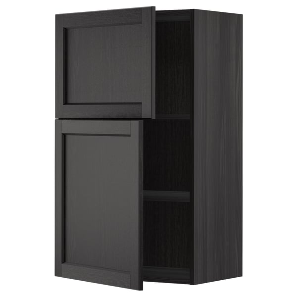 Dark grey METOD kitchen wall cabinet, one door open showing adjustable shelf, traditional design.