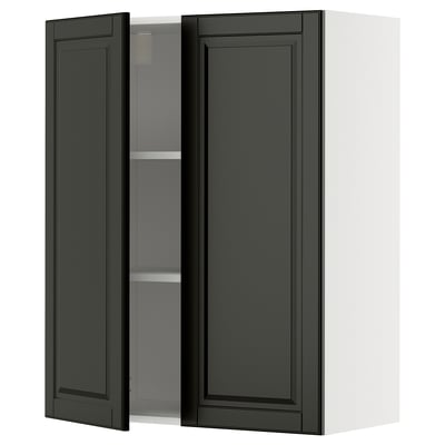 METOD Wall cabinet with shelves/2 doors, white/Bodbyn black, 80x100 cm
