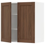 METOD Wall cabinet with shelves/2 doors, white Enköping/brown walnut effect, 80x80 cm