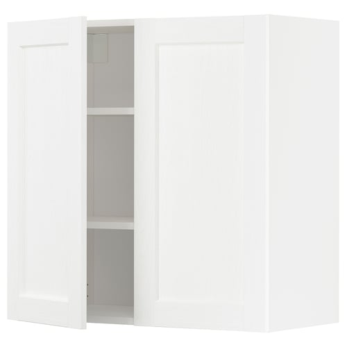 White kitchen cabinet with open section, adjustable shelves, modern design.