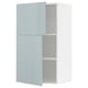 Modern grey-blue kitchen cabinet with adjustable shelves.
