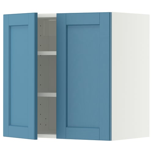 METOD Wall cabinet with shelves/2 doors, white/Lerhyttan blue, 60x60 cm