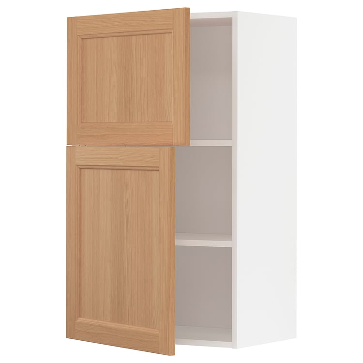 METOD wall with shelves/2 doors, white/Vedhamn oak, 60x100 cm