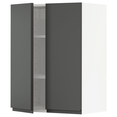 Modern dark grey cabinet, METOD kitchen system, sleek design, wall-mounted, two doors, sturdy frame, minimalist handles.