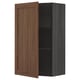 Open walnut cabinet from IKEAs METOD series featuring dark wood grain finish and two adjustable shelves.