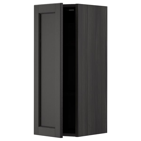 Dark wood grain wall cabinet from METOD kitchen system, rectangular, minimalist design.