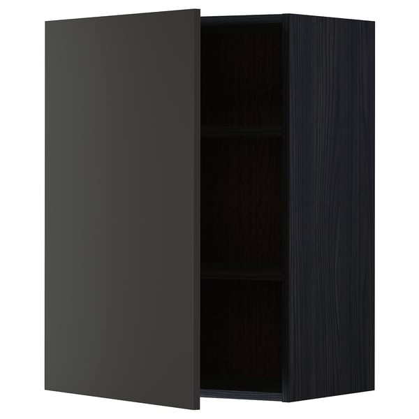 METOD wall cabinet in black with adjustable shelf, modern design.