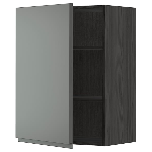 Grey METOD wall cabinet with steel handle and adjustable shelves.