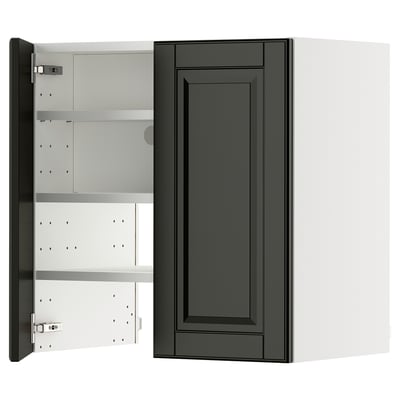 METOD Wall cb f extr hood w shlf/door, white/Bodbyn black, 60x60 cm