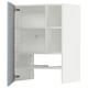An open white METOD kitchen cabinet with adjustable shelves. The cabinet a modern, minimalist design with a sturdy frame and metal hinges.