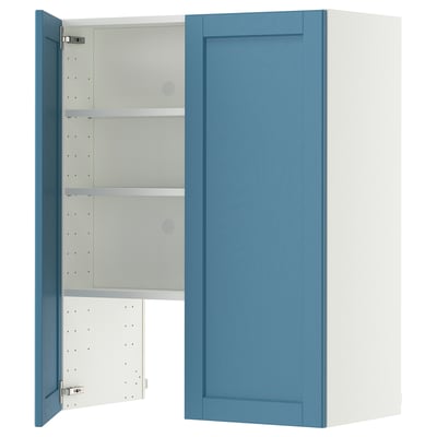 METOD Wall cb f extr hood w shlf/door, white/Lerhyttan blue, 80x100 cm