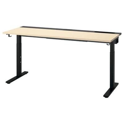 MITTZON Desk, birch veneer/black, 160x60 cm