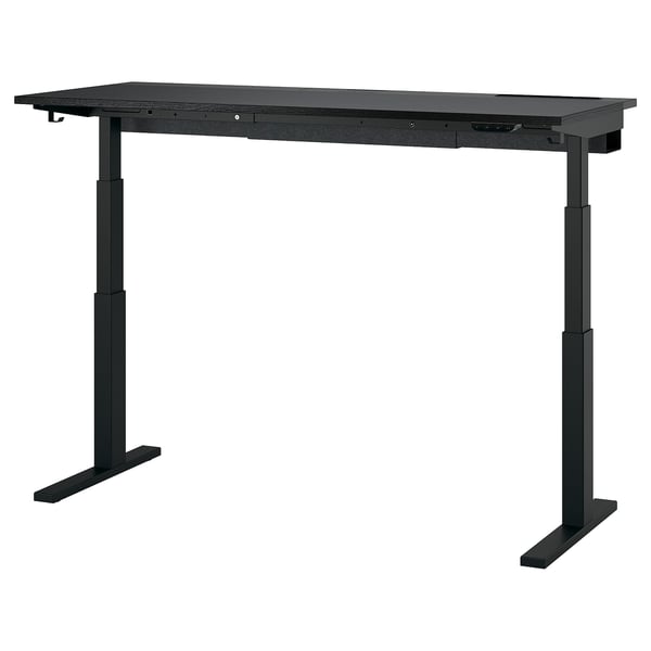 MITTZON Desk sit/stand, electric black stained ash veneer/black, 160x60 cm