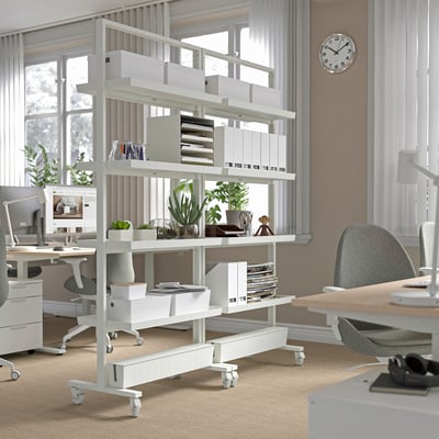 MITTZON Frame w castors/disp shlf/cable box, white, 85x205 cm