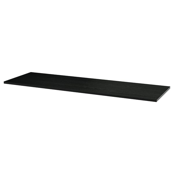 The MITTZON is a black rectangular shelf made from ash veneer, featuring a stain-resistant surface for easy cleaning.