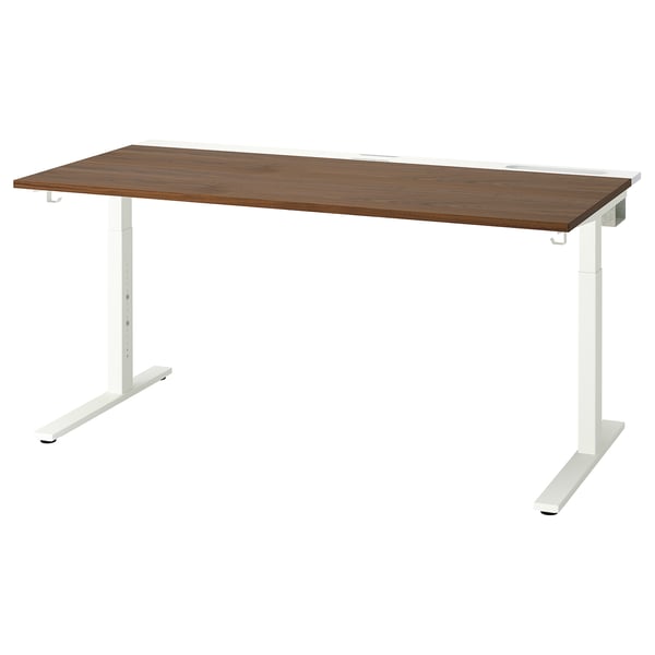 MITTZON desk, white metal legs, walnut top, rectangular, simple design.