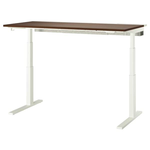 MITTZON desk, rectangular, white legs, walnut top, easy clean, adjustable height.