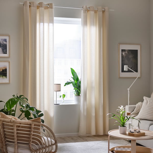 MOALINA Curtains, 1 pair, beige, 145x300 cm