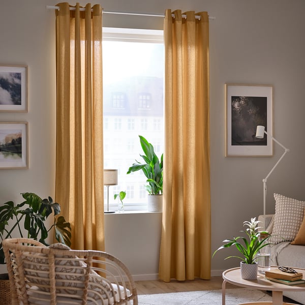 MOALINA Curtains, 1 pair, yellow, 145x300 cm
