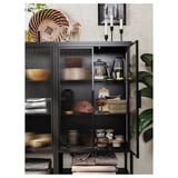 MOSSJÖN Glass-door cabinet with 2 doors, anthracite, 60x34x146 cm