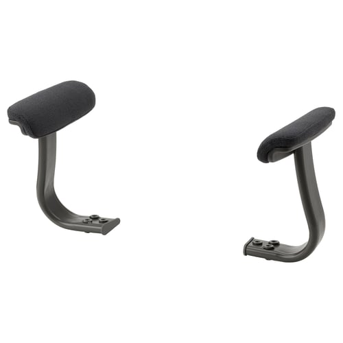 MULLFJÄLLET black office chair armrests, upholstered in recycled polyester foam.