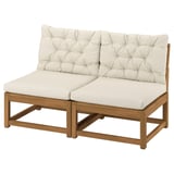 NÄMMARÖ 2-seat modular sofa, outdoor, light brown stained/Kuddarna light grey-beige
