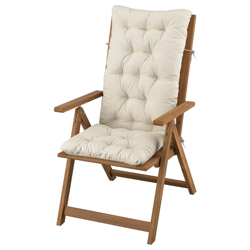 NÄMMARÖ Reclining chair, outdoor, light brown stained/Kuddarna light grey-beige