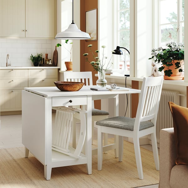 NÄSINGE Gateleg table with storage, white, 48/104/159x85 cm