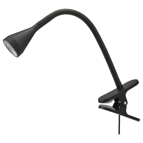 Black, adjustable clamp lamp, NÄVLINGE, curved neck, led light.
