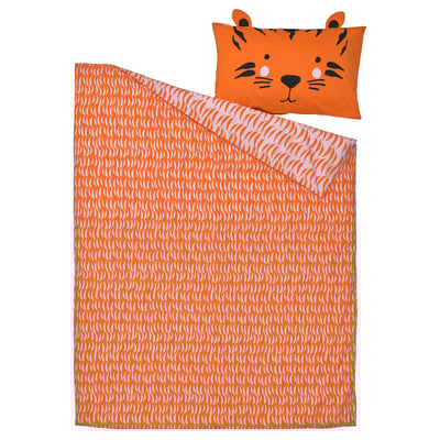 NATTHÄGER Duvet cover and pillowcase, orange/tiger, 150x200/50x80 cm