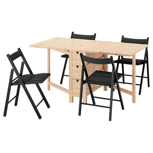 NORDEN / FRÖSVI Table and 4 chairs, birch/Knisa dark grey, 26/89/152 cm