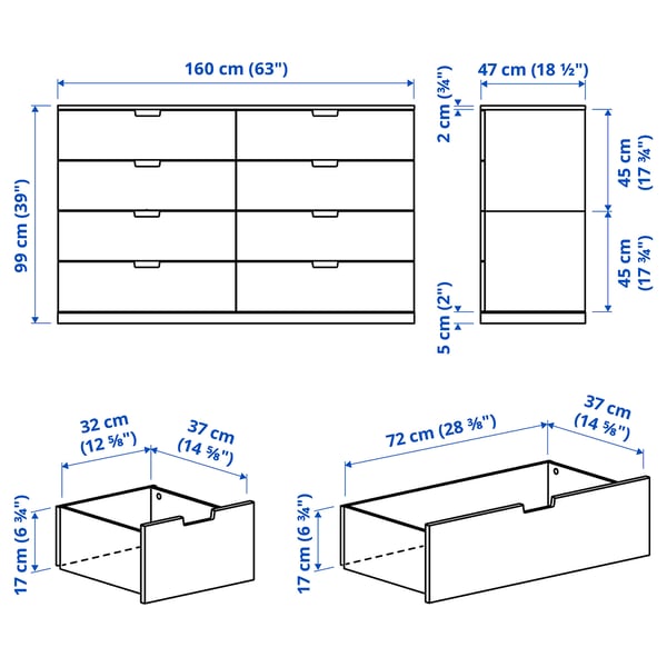 NORDLI Chest of 8 drawers, white, 160x99 cm