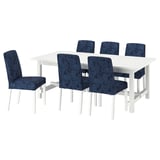 NORDVIKEN / BERGMUND Table and 6 chairs, white/Kvillsfors dark blue/blue white, 210/289 cm