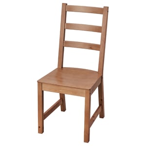 NORDVIKEN wooden chair. Light brown, rectangular seat. Three vertical back slats. Sturdy, classic design.