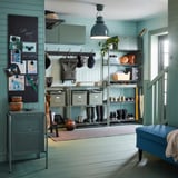 OLAUS Shelving unit, grey-green, 92x36x94 cm