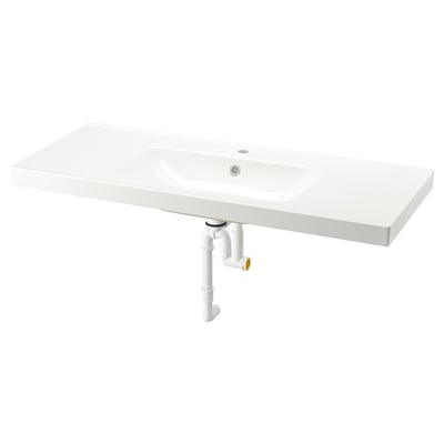ORRSJÖN Wash-basin with water trap, white, 122x49 cm