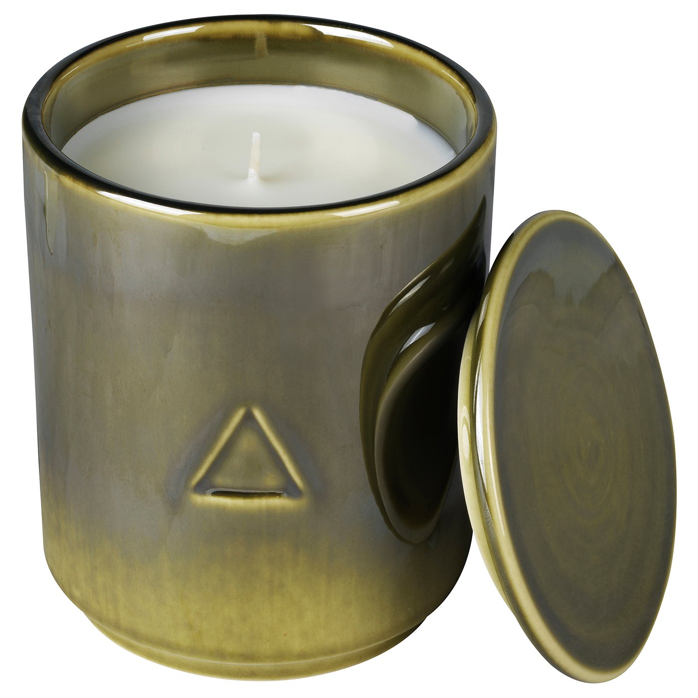 OSYNLIG Scented candle in pot with lid Firewood & Spice/dark green IKEA