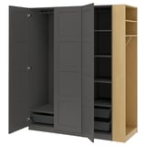 PAX / BERGSBO Wardrobe combination, dark grey dark grey/oak effect, 170x60x201 cm