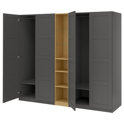 PAX / BERGSBO Wardrobe combination, dark grey dark grey/oak effect, 235x60x201 cm