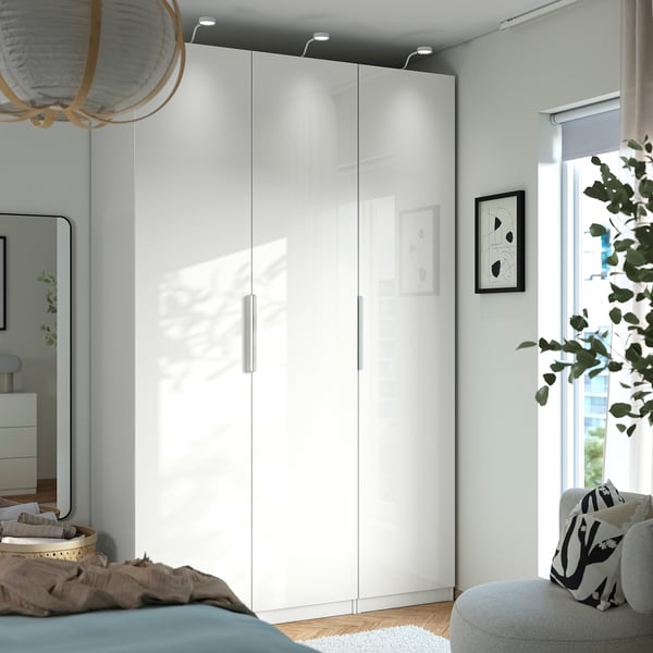 PAX / FARDAL Wardrobe, white/high-gloss/white, 150x60x236 cm