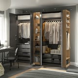 PAX / FORSAND Wardrobe combination, dark grey dark grey/oak effect, 255x60x236 cm