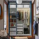 PAX / FYRUDDEN Wardrobe combination, white/blue, 150x60x236 cm