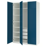 PAX / FYRUDDEN Wardrobe combination, white/blue, 150x60x236 cm
