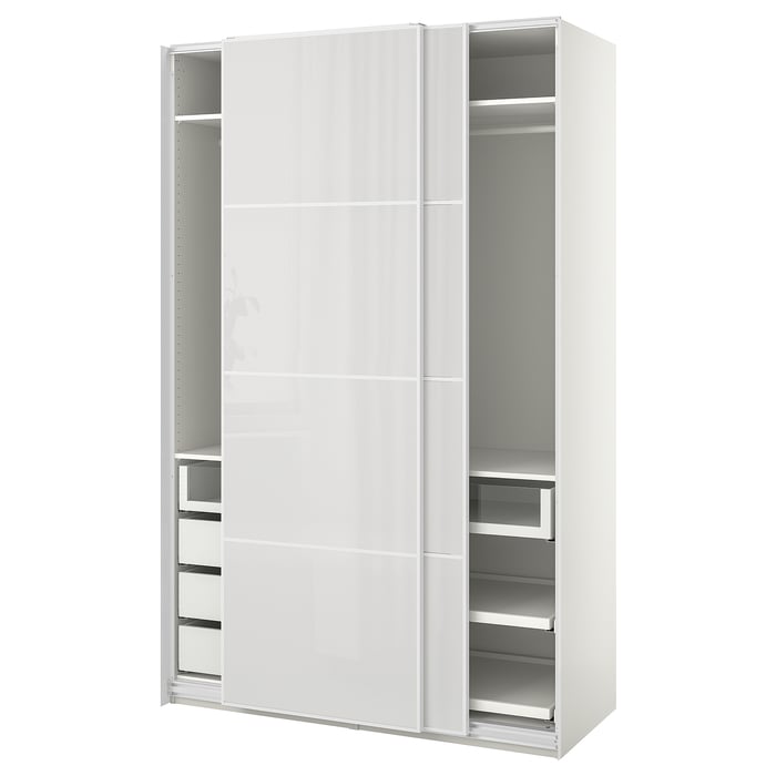 PAX / HOKKSUND wardrobe, white/high-gloss light grey, 150x66x236 cm - IKEA
