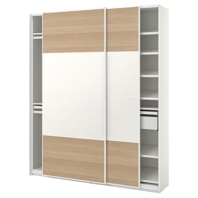 PAX / MEHAMN Wardrobe combination, white double sided/white white stained oak effect, 200x43x236 cm