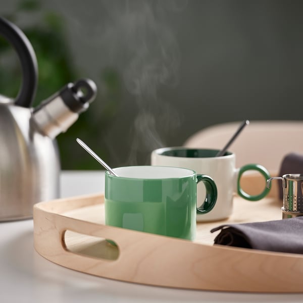 PIGGÅL Mug, white/green, 30 cl